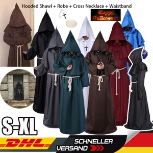 Mönch Halloween Kostüm Mönchskutte Karneval Geistlicher Priester Hoodies Umhang~ - Bild 1 von 17