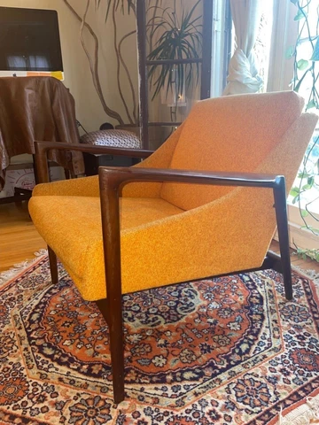 Vintage Selig Danish Lounge Chair Orange Teak original restored mid century Cover