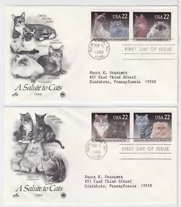 TurtlesTradingPost- Domestic Cats 1988 #2372-75 FDC Artcraft Variety- 2 Covers - Picture 1 of 1