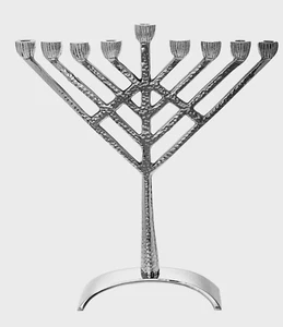 Moderne Edelstahl gehämmert Metall Menora V Form Chabad Rambam Stil - Bild 1 von 1