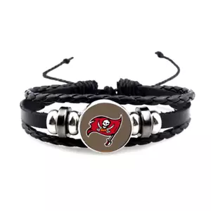 PULSERA AJUSTABLE TAMPA BAY BUCCANEERS CUERO NEGRO CUENTAS CON CAJA DE REGALO - Imagen 1 de 1