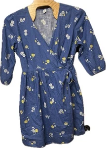 Vestido envolvente floral azul marino antiguo 2X azul manga larga hasta la rodilla Cottagecore - Imagen 1 de 7