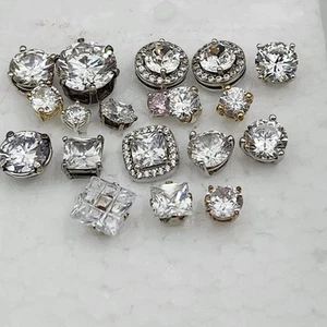 Sterling Silber Einzel Ohrring Set ALLE Glas Strass 1 Paar 17 Singles GLAM - Bild 1 von 12