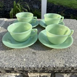 Taza Platillo Té Café Verde Jane Ray Jadeita Fire King Lote de 4 Configuración Completa - Imagen 1 de 4