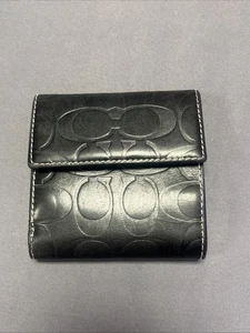 Coach Portafoglio Donna Pelle Nero Firmato Logo Trifold Portamonete Vintage - Foto 1 di 5