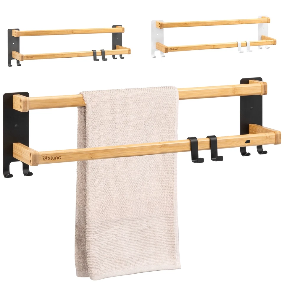 eluno Handtuchhalter mit 2 Handtuchstangen und 6 Haken - selbstklebende Handtuch - Bild 1 von 1