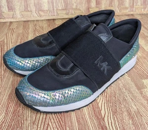 Zapatilla deportiva Michael Kors MK negra sin cordones talla 9M recorte escala de peces iridiscentes - Imagen 1 de 9