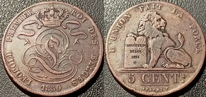 Bélgica - Leopoldo I - 5 Centavos 1850 O Largo TTB- ! KM#5.1 - Picture 1 of 1