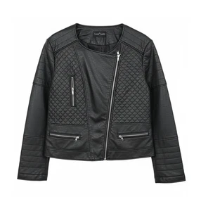 Schwarze Damen Lederjacke mit Reißverschluss vorne und drei Fronttaschen - Bild 1 von 1