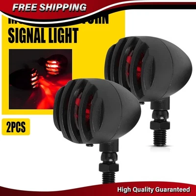 2PCS Black Motorcycle Turn Signals Red Light Brake Running Tail Lights Lamps - Image 1 of 4