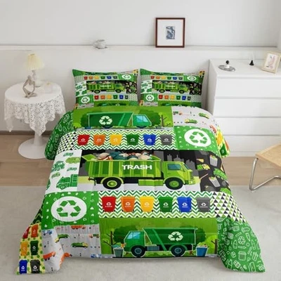 Cartoon Garbage Truck Boys Bedding Comforter Full Green and Yellow - Image 1 of 4