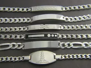 Pulsera de identificación de plata esterlina 925 sólida para hombre **Muchos diseños para elegir**todas las tallas - Imagen 1 de 8