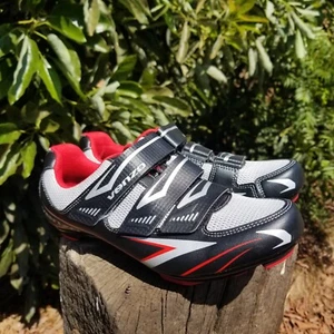 Venzo MX Cycling Shoes Black Silver Red Bike Cleats - W8/M6.5 - Picture 1 of 8