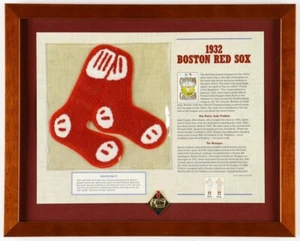 1932 Red Sox Stat Card W/ Cloth Uniform Patch & Fenway Park Pin Custom Framed - Picture 1 of 4