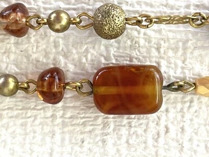 Vtg Avon Necklace 40” Amber-toned Glass Beads Gold-toned Filigree Medallions - Picture 1 of 9