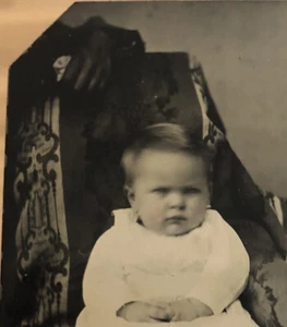 Creepy Hidden Mother Antique Tintype 1870s Visible Black Glove Hand - Picture 1 of 4