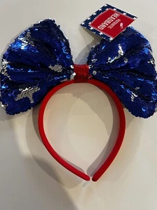 NWT 4th of July Patriotic Headband Sequin Oversized Bow Red White Silver Cute - Picture 1 of 6