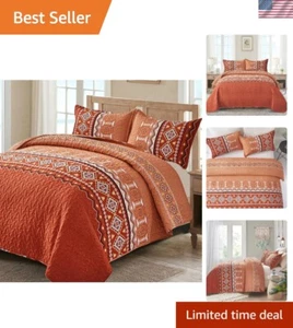 3-teiliges Quilt-Set Queen Size, Halloween Burnt Orange/Rost Quilt Tagesdecke Li... - Bild 1 von 8
