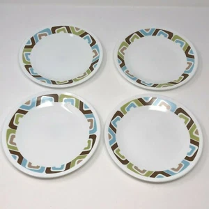 Corelle Livingware Squared Set of 4 Bread & Butter White with Brown Green Blue - Picture 1 of 4