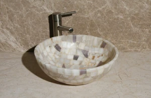 Onyx Mosaic Vessel Sink 16.5 " x 6" tall White & Lavender (R-WL-003) L-VMR--WL3 - Picture 1 of 4