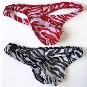 K393M Mens Sexy Underwear Thong Mesh Zebra printed Semi C-thru - Picture 1 of 6