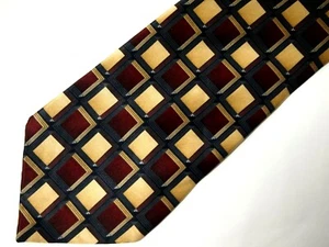 Vintage Giorgio Brutini Herren Krawatte Krawatte Burgunderrot Gold Kariert 61" Lang - Bild 1 von 4