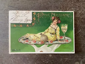 1905 Deutscher Künstler Alfred Mailick Frohes Neues Jahr Privat Postkarte Postkarte - Bild 1 von 2