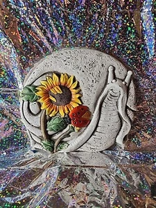 YOUNG Welcome Cement Stone Snail Flower Gems Outdoor Garden Decor 9.5" OO - Picture 1 of 6