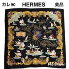 HERMES Silk Scarf "VOILES DE LUMIERE" Black Gold Red Blue White Yellow 88x86cm