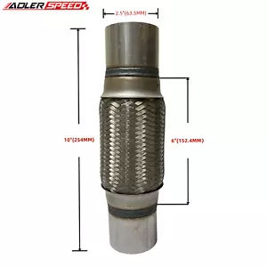 Tubo flexible de escape EE. UU. 2,5" (2 1/2") OD x 6" acoplamiento de acero inoxidable de alta resistencia 10"" OL - Imagen 1 de 3