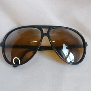 Vintage Aviator Sunglasses Japan Mirrored Tinted Black Plastic Frames - Picture 1 of 7