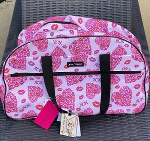 Betsey Johnson Carry-On Softside Pink Hearts XOX Polyester Rolling Duffel Bag - Picture 1 of 14