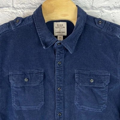 Blake Shelton Lands End Men Heavy Shirt Navy Blue Corduroy Button Up Western 2XL - Image 1 of 4