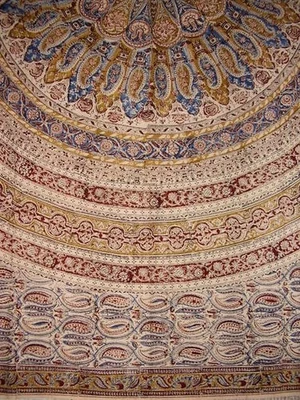 Veggie Dye Block Print Tapestry Cotton Bedspread 108" x 88" Full-Queen Red - Image 1 of 2