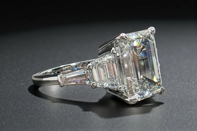 Anillo de diamantes cultivados en laboratorio certificado IGI 4,80 quilates E VS1 platino corte esmeralda GIA Foto 1 de 4