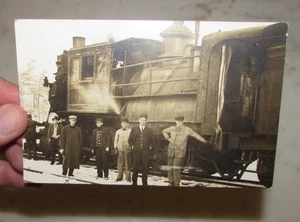 Antike 1911 RPPC Postkarte Erie Eisenbahn Lokomotive mit Besatzung Hornell NY - Bild 1 von 4