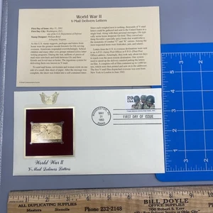 World War II 22kt Gold Stamps First Day of Issue 29 Cent V-MAIL DELIVERS LETTERS - Picture 1 of 4