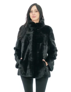 Cappotto pistagna pelliccia visone 70 centimetri 50 nero lucido manica lunga tas - Imagen 1 de 6