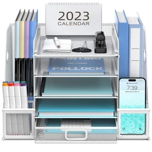 Mesh Desk Organizer with File Holder, 5-Tier Paper Letter Tray Organizer with... - Picture 1 of 7