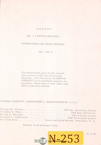 Norton 2, máquina laping, instrucciones y manual de piezas 144102 1956 - Imagen 1 de 2