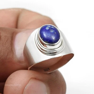 Anello Cocktail Elegante In Lapis Lazuli Ovale In Argento Sterling US 6 - Immagine 1 di 4