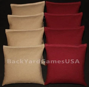 ALL WEATHER CORNHOLE BEAN BAGS Khaki & Maroon Plastic Resin Filled WATERPROOF - Picture 1 of 2