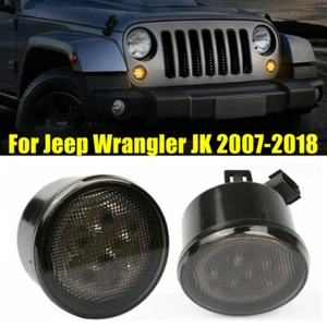 For Jeep Wrangler JK 2007-2018 Pair LED Front Amber Turn Signal Light Smoke Lens - Picture 1 of 8