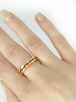 Anillo Roberto Moneda 18KYG y Diamantes Doble Apilamiento Talla 7.5 Foto 1 de 4