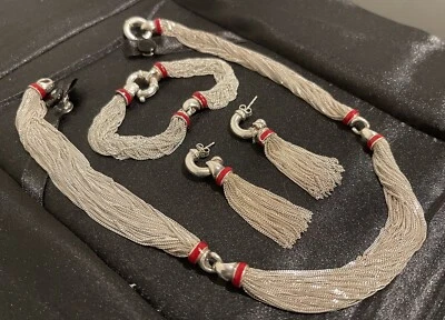 Tiffany & Co Sterling Silver Red Enamel Multistrand Life Saver Jewelry Set - Image 1 of 4