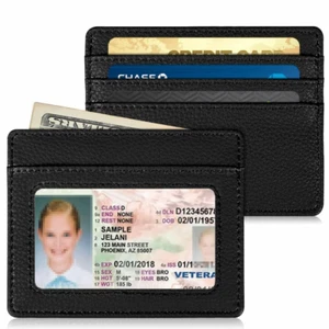 Cartera de cuero delgada para hombre con tarjetero bolsillo frontal billeteras bolsillo de identificación de crédito delgado - Imagen 1 de 7
