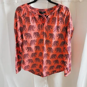 Top donna J Crew taglia 6 rosa elefante grafica 100% cotone boho giungla 16434 - Foto 1 di 8
