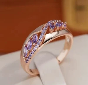 Cute Purple Zircon Stone Engagement Ring for Women, Rose Gold Wedding Jewelry - Picture 1 of 2