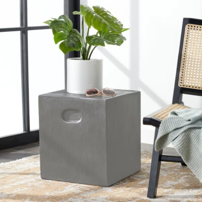 SAFAVIEH Outdoor Collection Cube Concrete Accent Stool | Dark Grey | - Image 1 of 4
