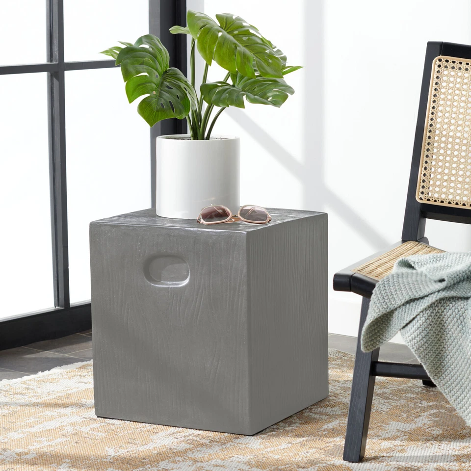 Safavieh VNN1003A Cube Concrete Accent Table Dark Grey
